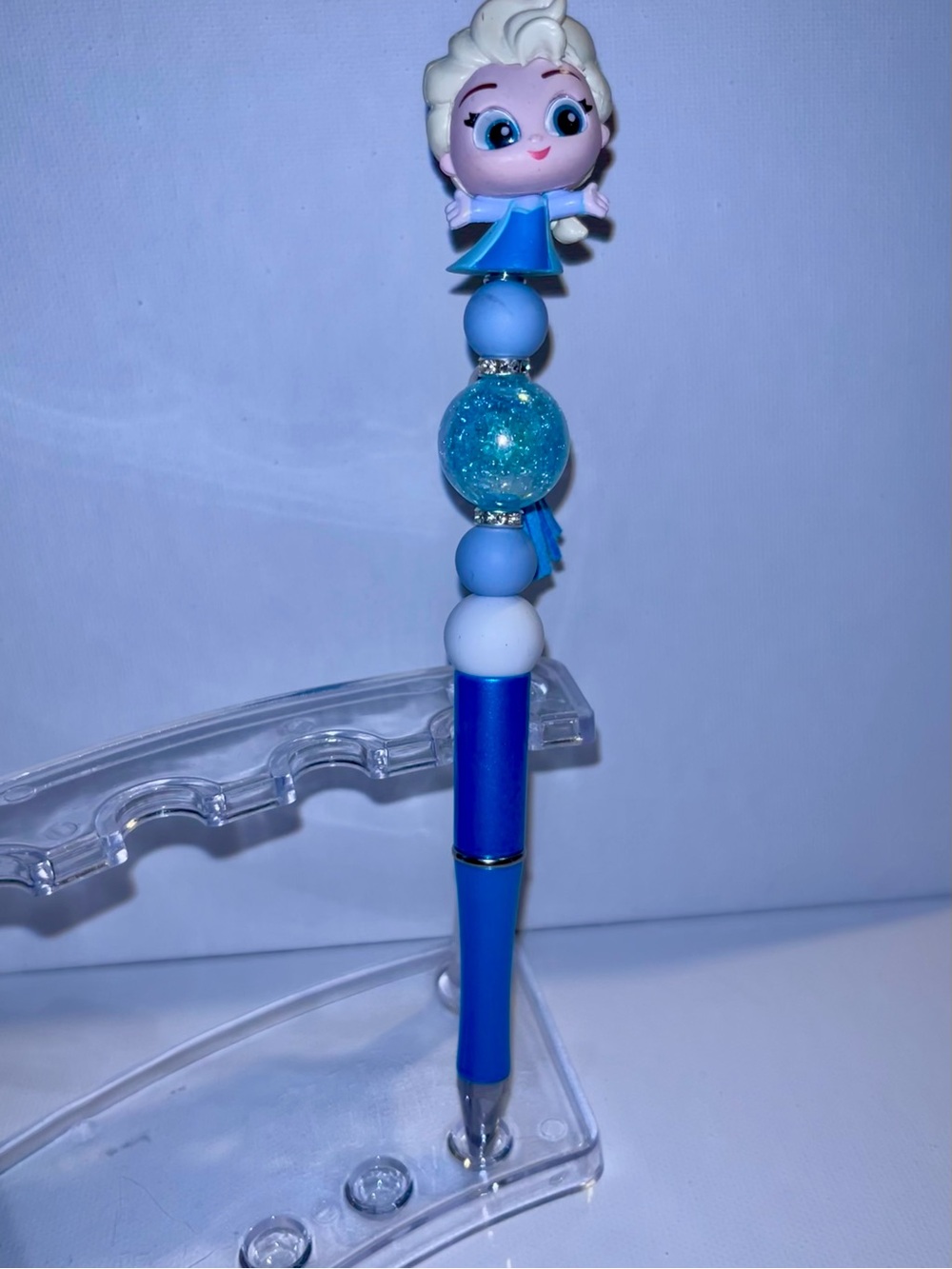 Blue Beaded “Elsa” from Frozen Ballpoint Pen with Sparkly Accents